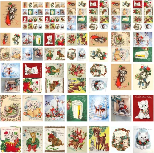 Miniatura 4 de Decoupage - Paquete de papel (35 hojas de 6 x 8 pulgadas), lindos animales de Navidad, FLONZ, tarjetas de fotos de Navidad de estilo vintage