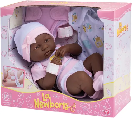 Miniatura 5 de JC Toys - Juego de regalo de 8 piezas de muñeca bebé Layette La Newborn Nursery Muñeca recién nacida afroamericana realista de 14 pulgadas