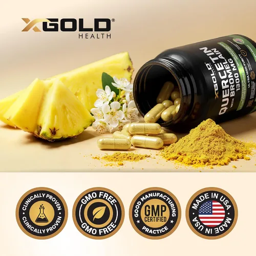 Miniatura 6 de Quercetina + Bromelina 1,300 mg Quercetina: 95% - Altamente purificada y altamente biodisponible más bromelina 2,400 GDU/g - Hecho en Estados Unidos