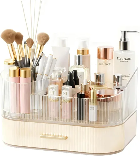 Organizador de maquillaje para encimera con soporte giratorio de 360 grados, organizadores de maquillaje para tocador con cajón, organizador de