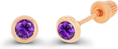 Miniatura 2 de Aretes de tuerca con tuerca de tuerca de oro macizo de 14 quilates, hipoalergénicos, redondos de 0.118in, con solitario auténtico, con piedra natal