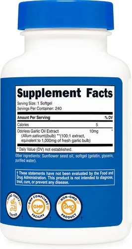 Miniatura 4 de Nutricost Ajo 1000 mg, 240 cápsulas blandas - Suplemento de ajo de alta potencia, sin gluten