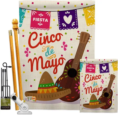 Miniatura 11 de Bandera de jardín del Cinco de Mayo para fiesta de verano, cactus, piñata, sombrero mexicano para decoración de la casa al aire libre, pancarta