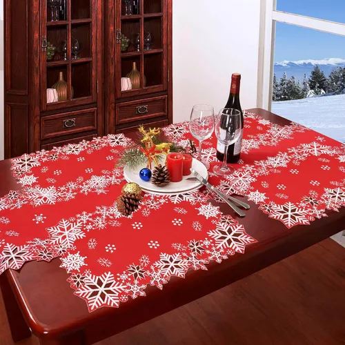 Miniatura 5 de Caminos de mesa bordados con copos de nieve para Navidad e invierno (rojo, 14 x 34 pulgadas)