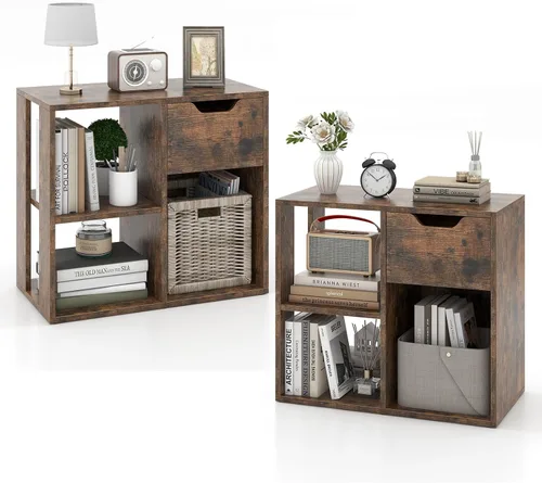 Miniatura 14 de LOKO 3-Cube Bookshelf with Drawer Set of 2, 2-Tier Open Shelf Bookcase, Freestanding Display Shelf, Modern Home Storage Organizer, Shelving Unit for