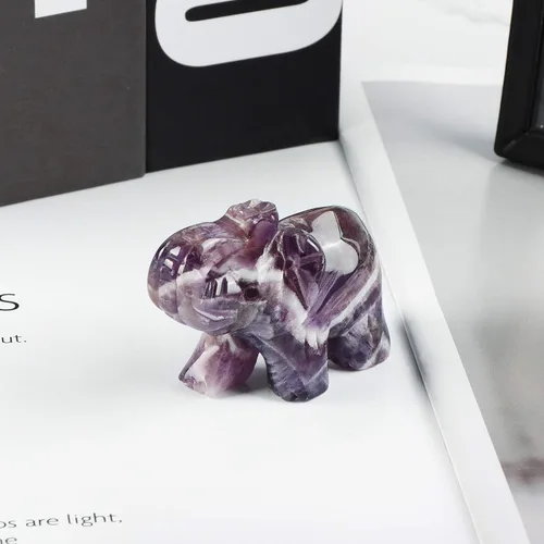 Miniatura 4 de SMQ Estatua de decoración de elefante de cristales de amatista de 2.0 pulgadas, piedras preciosas talladas a mano, figuras de cristal de buena