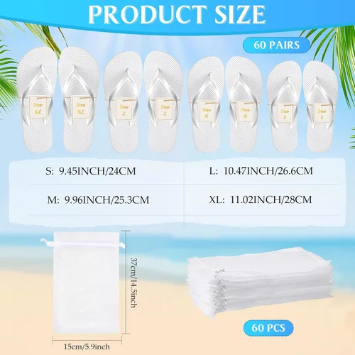 Miniatura 4 de Bonuci Flip Flops Bulk Wedding Hotel Spa Slippers with Size Cards Drawstring Bags Wedding Party Favors