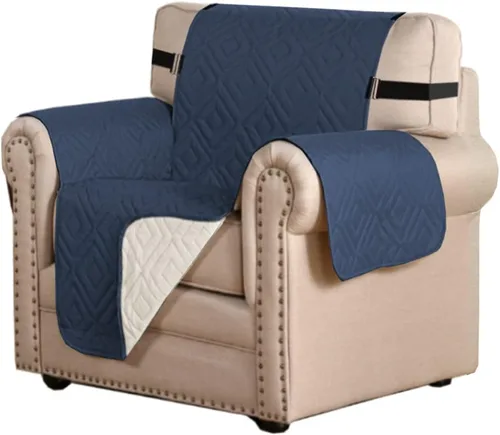 Miniatura 9 de H.VERSAILTEX Funda reversible para silla, protector de muebles antideslizante, resistente al agua, con correas elásticas de 2 pulgadas