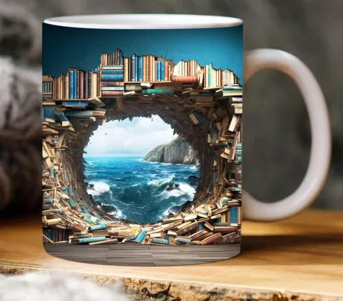 Miniatura 11 de Taza de café 3D con agujero en una pared de 11 onzas, diseño de estante de biblioteca, taza multiusos para el espacio creativo, regalo