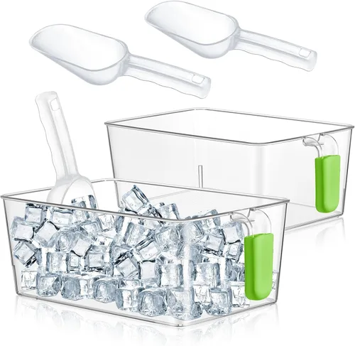 Miniatura 8 de Havawish Juego de 2 Cubos de Hielo y Juego de Cucharones Flexibles de Plástico para Congelador con Asa Retráctil, Cubo de Almacenamiento Gris