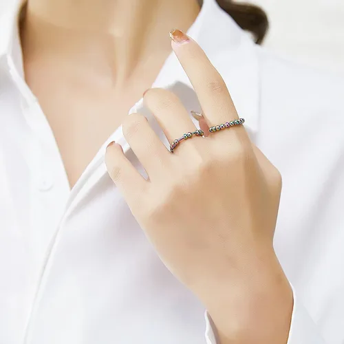 Miniatura 2 de Anillo de oro y plata para mujer, anillos antiansiedad para mujer, anillos para aliviar la ansiedad, tamaño 5-10 cuentas, anillo de ansiedad