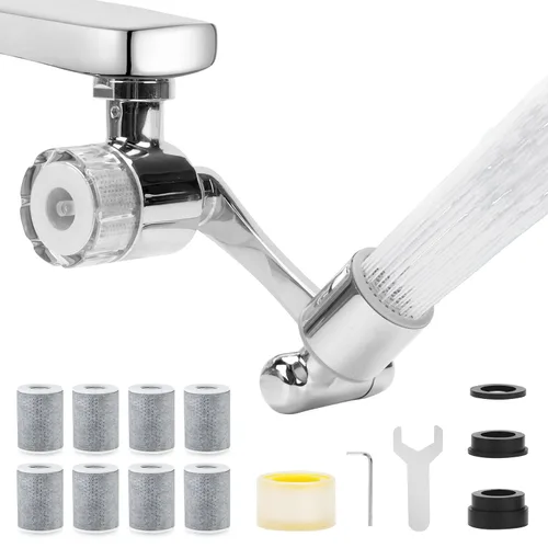 Miniatura 9 de Paquete de 3 filtros de agua para grifo del fregadero, purificador de agua montado en grifo giratorio 360° con 15 cartuchos de filtro, elimina