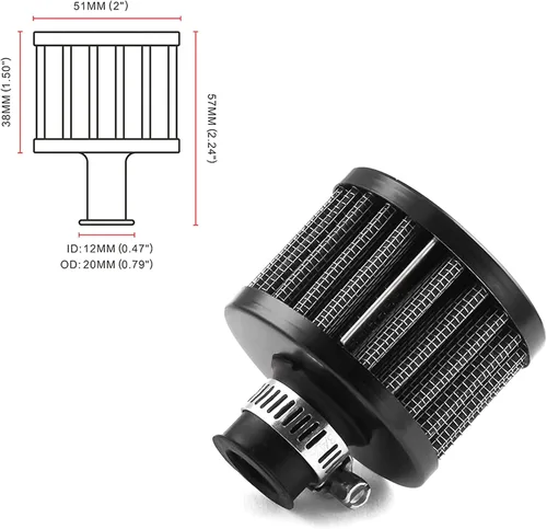 Miniatura 2 de Filtro de aire de 0.472 in Filtro de entrada de aire frío Filtro de entrada de aire Turbo Vent Filtro limpiador negro universal para coche