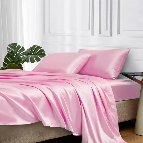 Miniatura 67 de MR&HM Sábanas de satén para cama de tamaño King, juego de 4 piezas de ropa de cama sedosa con bolsillo profundo de 15 pulgadas para colchón