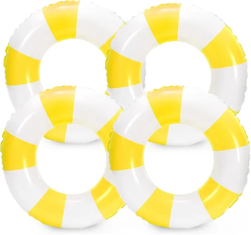 Miniatura 17 de Whaline Flotador inflable de natación de 4 piezas, anillo de natación a rayas, divertido estampado para piscina, tumbona, tubo para verano, Azul