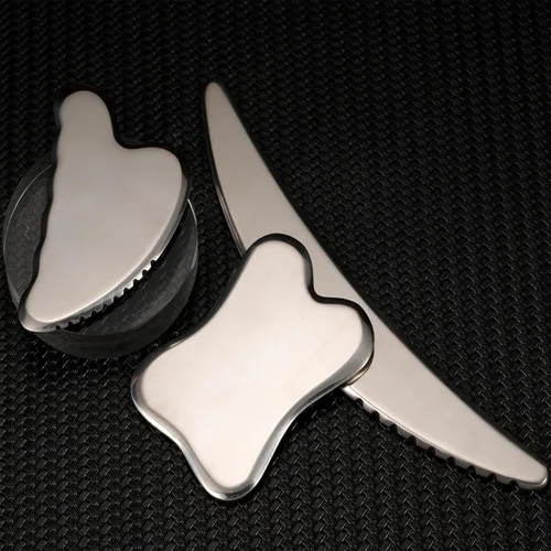 Miniatura 2 de Juego de masajeador Gua Sha de acero inoxidable, 2 herramientas faciales con bolígrafo de acupuntura para cuerpo, drenaje linfático, reduce