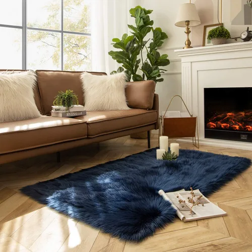 Miniatura 75 de Ashler Home Deco - Tapete de pelo sintético de oveja, mullido, suave, de 2 x 3 pies, lavable a máquina, dormitorio, habitación de los niños, sala