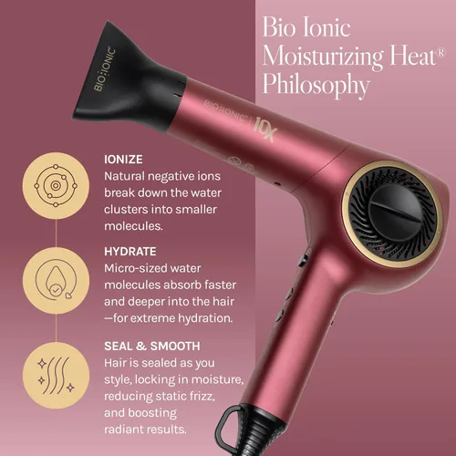 Miniatura 5 de Bio Ionic Secador de pelo de velocidad ultraligera 10X, secador de pelo con calor y velocidad ajustables, función de memoria, herramienta Velvet