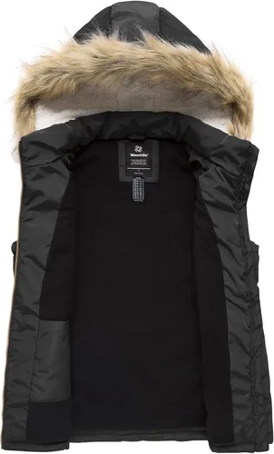 Miniatura 3 de Wantdo Chaleco grueso de invierno para mujer, acolchado, cálido, con capucha de piel extraíble