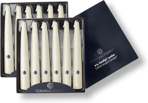 Miniatura 52 de Colonial Candle Vela cónica sin perfume, colección Handipt, ámbar, 12 pulgadas, paquete de 12, hasta 10 horas de combustión
