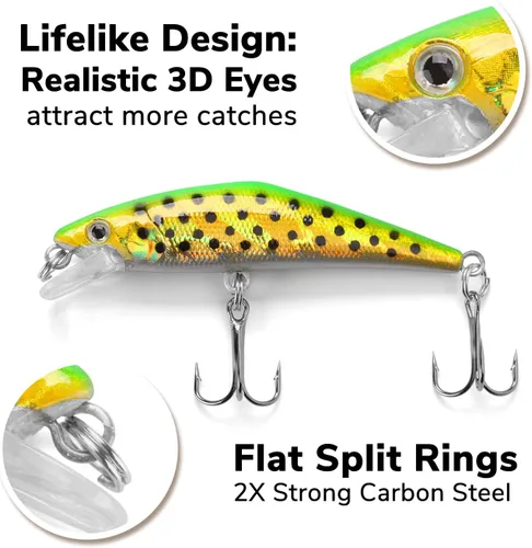Miniatura 2 de Kit de señuelos de pesca, señuelo de minnow, cebo duro, cebos de manivela, wobbler de hundimiento, anzuelos agudos, señuelos de pesca de 2.7 in