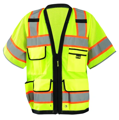 Miniatura 4 de OccuNomix LUX-HDS2T-Y4X - Chaleco de agrimensor de dos tonos sólido/malla resistente con cremallera, 8 bolsillos, clase 2, 100% poliéster ANSI, 4XL