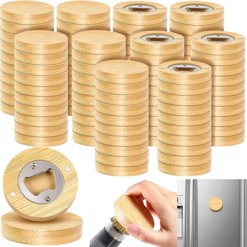 Miniatura 8 de Vesici 24 piezas Abrebotellas magnético 6.35 cm DIY Bambú en forma de biberón Abrebotellas de madera Imán para nevera Adhesivo para refrigerador