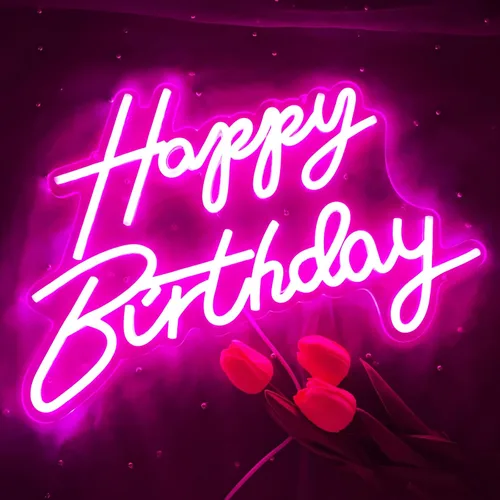 Miniatura 10 de Letrero de neón de feliz cumpleaños, reutilizable, luz LED de neón rosa, decoración de fiesta de cumpleaños, funciona con USB, decorativo para telón