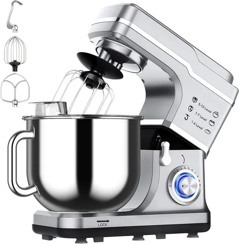 Miniatura 8 de Garvee Batidora de alimentos de pie de 7.5 cuartos de galón, cabezal inclinable de 10 velocidades, batidora eléctrica de cocina 3 en 1 con cuenco
