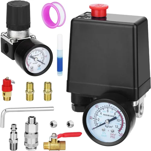 Miniatura 15 de Válvula de control universal del interruptor de presión del compresor de aire (90-120 PSI, 110V-240V) con regulador de 0-180 PSI y válvula de alivio
