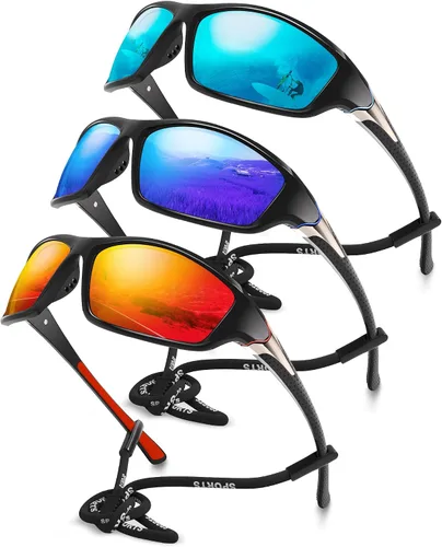 Miniatura 49 de Paquete de 3 lentes de sol deportivos polarizados para hombres, gafas de sol masculinas envolventes con protección UV para ciclismo, pesca