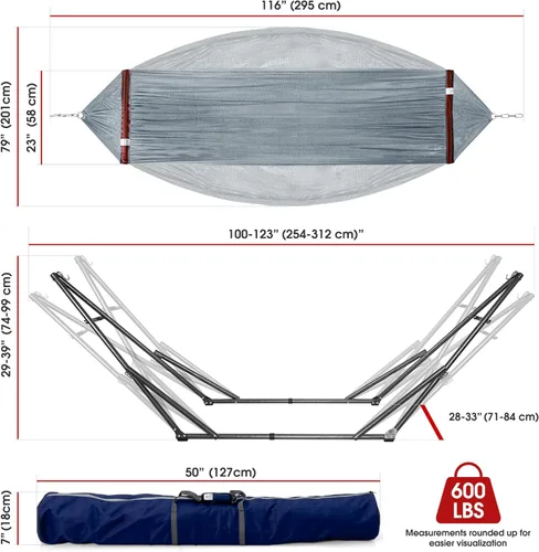 Miniatura 9 de Tranquillo Unity - Soporte de hamaca ajustable, plegable, para camping, con soporte, capacidad de 800 lbs, soporte de hamaca doble de acero para 2