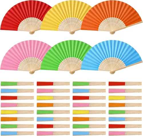 Chunful 60 abanicos plegables multicolores, decorativos a granel, de papel de bambú chino, abanicos de mano plegables para iglesia japonesa, boda,