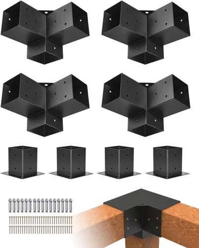 Miniatura 16 de Kit de pérgola VEVOR, soporte inclinado de 4 vías de 4x4 pulgadas para vigas de madera de 3.5x3.5 pulgadas en tamaño real, soporte de pérgola