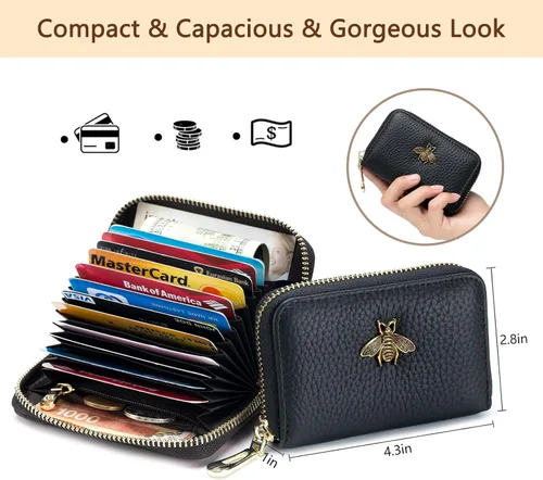 Miniatura 2 de imeetu Soporte para tarjetas de crédito RFID, cartera pequeña de cuero con cremallera para mujer
