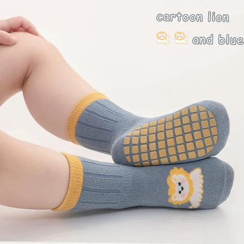 Miniatura 6 de BRATAA Toddlers No Slip Socks 5 Pairs-Cartoon Baby Little Boys Girls Socks with Grips Crew Length Slipper Socks