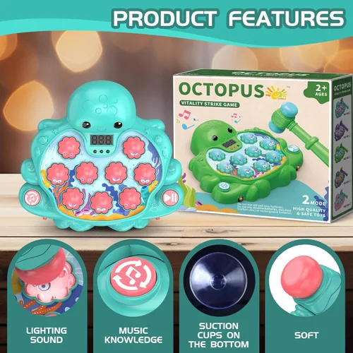 Miniatura 5 de Juego Octopus Vitality Strike, Juguete Musical Educativo Whack-A-Mole con 2 Modos de Juego, Pantalla de Puntuación Digital, Juguete de Aprendizaje