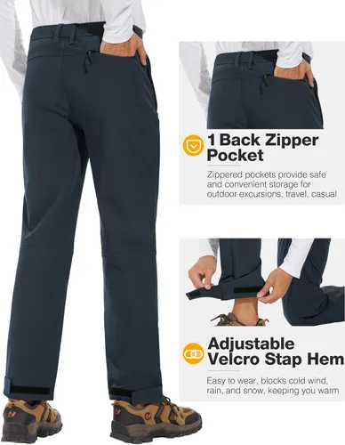 Miniatura 4 de SPECIALMAGIC Pantalones de senderismo con forro polar para hombre, para esquí, invierno, softshell, impermeables, bolsillos con cremallera