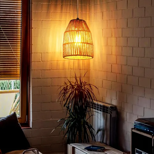 Miniatura 5 de Lámpara colgante enchufable, luces colgantes con cable de algodón dorado de 15 pies e interruptor de atenuación continuo, pantalla de cuerda