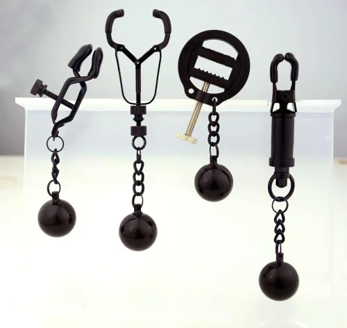 Miniatura 4 de Pinzas para pezón con peso de acero inoxidable con clip de cadena para pezón, bola ajustable, sin perforación, joyería para pezones para adultos