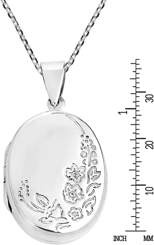 Miniatura 6 de AeraVida Collar con medallón de plata de ley con grabado floral para jardín, Metal, no conocido