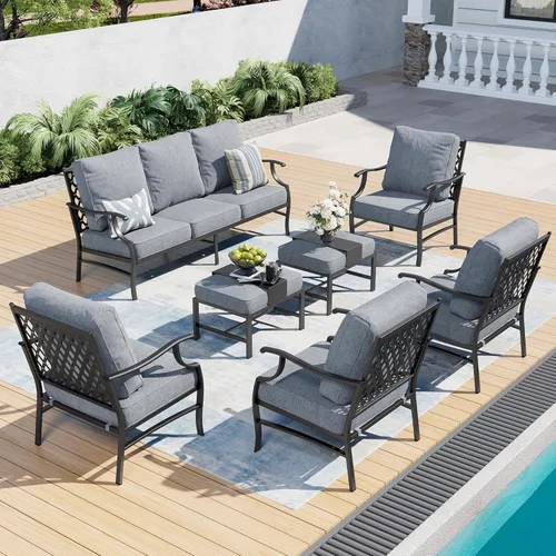 Miniatura 28 de SUNSHINE VALLEY Juego de muebles de patio al aire libre de 7 piezas, moderno juego de conversación de patio exterior con cojín extra grueso de 5.75