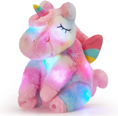 Miniatura 9 de Peluche de unicornio verde iluminado con luces LED coloridas de noche que brillan en el día del niño, cumpleaños, día de San Valentín, para niños