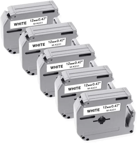 FreshWorld Paquete de 5 cintas M-K231 de repuesto para cinta Brother M de 0.472 in, 0.47 pulgadas, MK-231 M231 M-231 M-K231S, negro sobre blanco,
