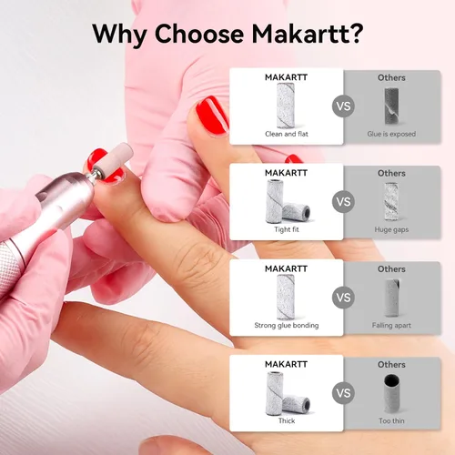Miniatura 2 de Makartt - Puntas de taladro para uñas y bandas de lijado para taladro de uñas, 100 piezas de 4 colores de grano grueso y fino 80/120/180/240