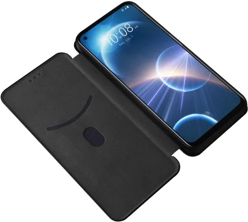 ZORSOME Funda para HTC Desire 22 Pro con tapa, fibra de carbono PU + TPU híbrida, a prueba de golpes, con correa, función atril, funda tipo cartera