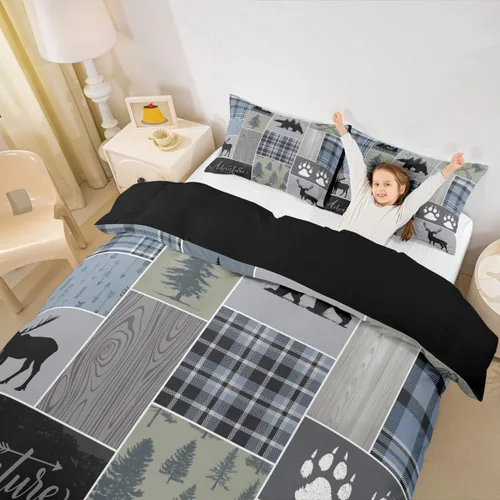 Miniatura 42 de Erosebridal Funda de edredón rústica de ciervo, tamaño individual, funda de edredón de retazos de oso para niños, adolescentes y adultos, juego