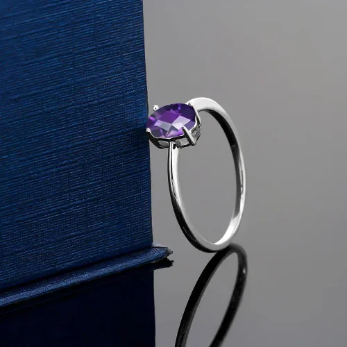 Miniatura 37 de Gem Stone King Anillo de compromiso solitario con piedra preciosa de oro blanco de 10 quilates, ovalado, 0.27 x 0.19 pulgadas, anillo de promesa