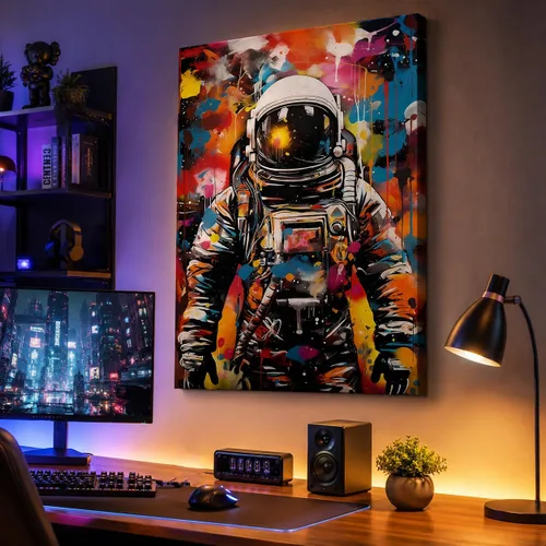 ANRUOXI Arte de Pared de Graffiti, Impresión de Lienzo de Astronauta Espacial de Graffiti para Decoración de Pared, Impresiones de Arte Modernas