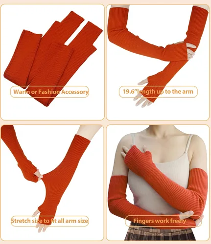 Miniatura 10 de Guantes cálidos de cachemira de brazo largo para mujer, guantes de invierno acogedores sin dedos, calentadores de brazos suaves, gran regalo